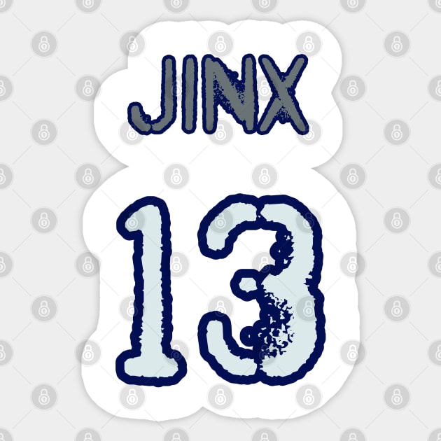 Jinx 13 jersey Sticker by The Illegal Goat Company